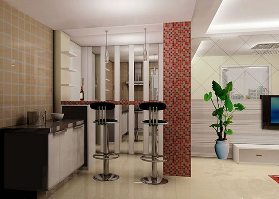利用吧台连接柱子,设计成客餐厅中段的休闲阁,最大化利用空间,同时