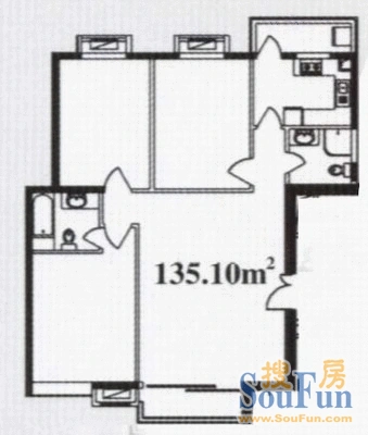 鹅潭明珠苑户型图 3室2厅2卫1厨 135.10㎡