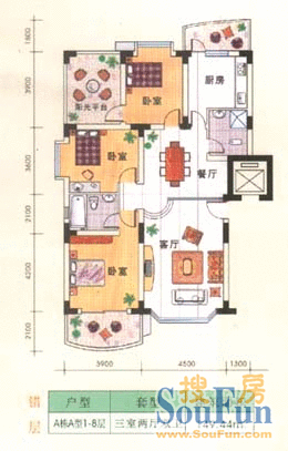 原景晓筑户型图 3室2厅1卫1厨 149.44㎡