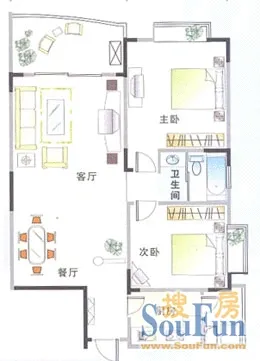 香格里拉花园户型图&nbsp;2室2厅1卫1厨 91.72㎡