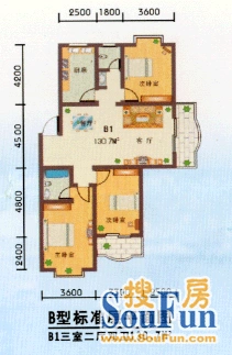 江都花园 3室2厅2卫1厨 130.70㎡