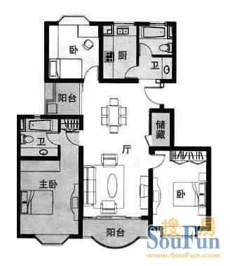 盛大花园上海 盛大花园 户型图&nbsp;3室2厅2卫1厨 122.26㎡