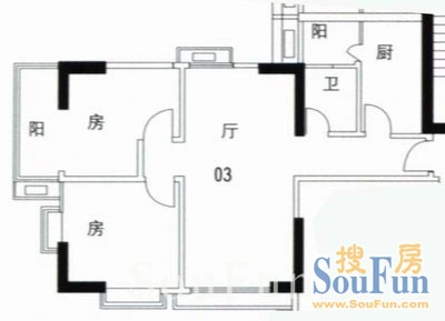 华港花园沁园春2室1厅户型图 2室1厅1卫1厨 0.00㎡