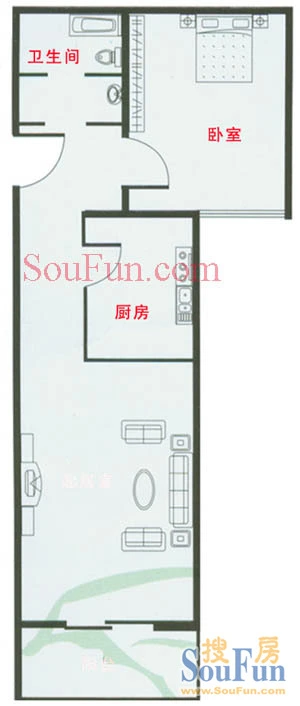 西翠芳庭25号楼E户型 1室1厅1卫1厨 71.09㎡