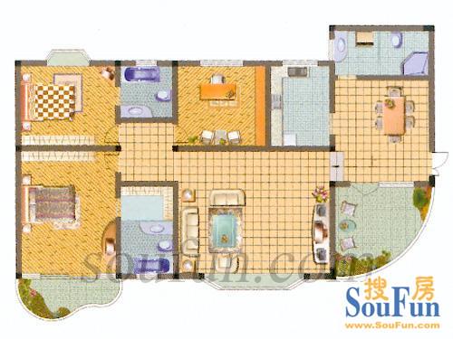 日月山庄户型图 3室2厅3卫1厨 155.57㎡