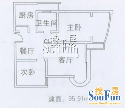 苏堤春晓上海 苏堤春晓名苑 户型图 2室2厅1卫1厨 95.91㎡