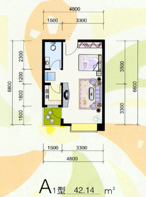 纯真年代户型图 1室1厅1卫1厨 42.14㎡