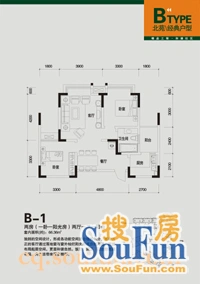 南方新城香榭里南苑户型图 2室2厅1卫1厨 0.00㎡