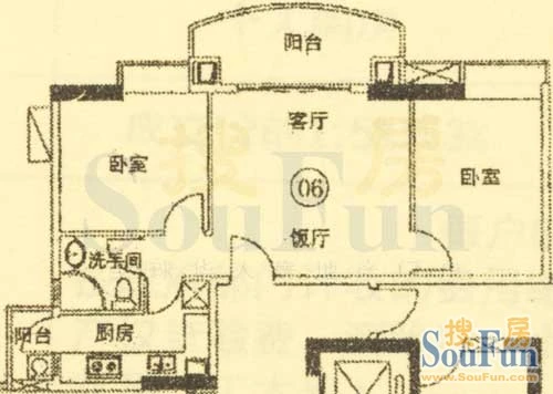 富力朗逸轩38-32层06单位 3室2厅1卫1厨 72.90㎡