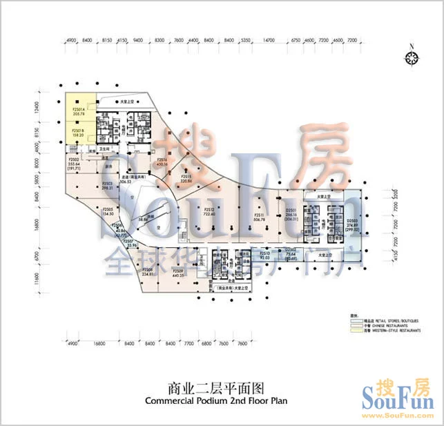 万通中心商铺商业二层平面图户型