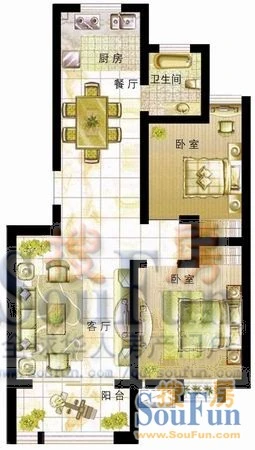 林溪美地17、18#a户型 2室2厅1卫1厨 79.37㎡
