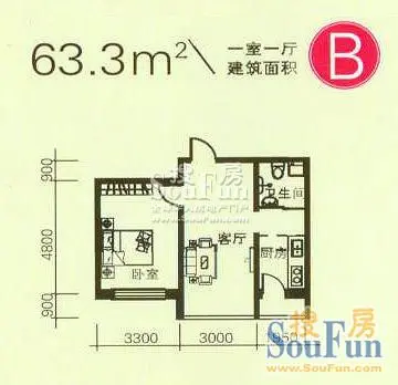 中新花园中新花园户型图15 1室1厅1卫0厨 63.30㎡