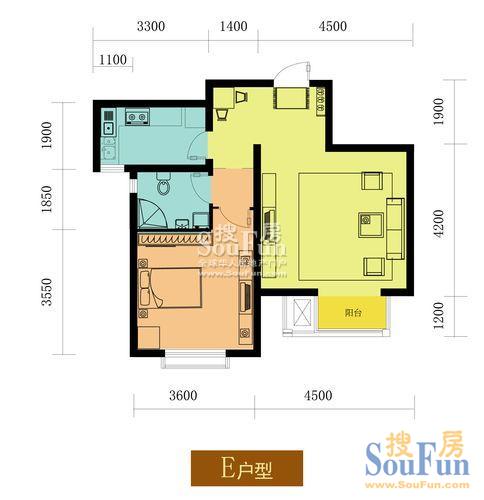 城建福津园E户型 1室2厅1卫0厨 0.00㎡