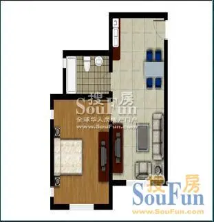 海岸别苑户型一室两厅一卫 面积59.23平 1室2厅1卫0厨 59.23㎡