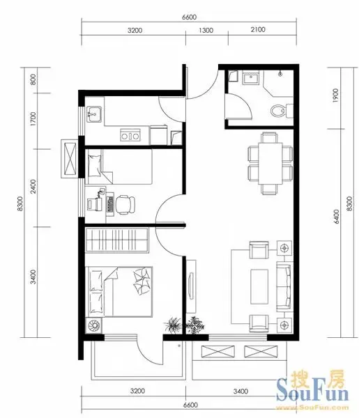 中海城紫鑫阁的相册-2b偶数层户型图
