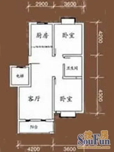 海青家园F户型&nbsp;2室2厅0卫0厨 84.02㎡