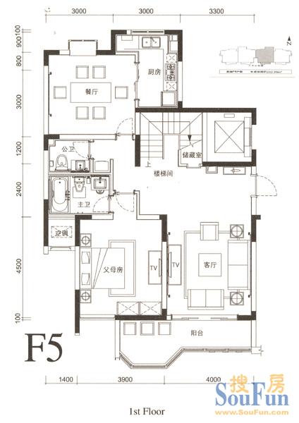 优山美地住宅F5跃层 1室2厅2卫1厨 232.39㎡