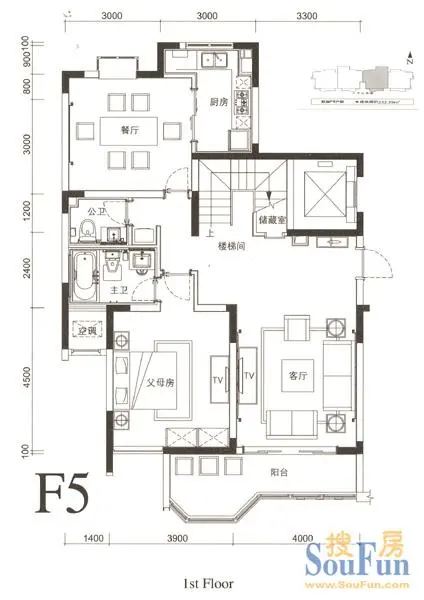 优山美地住宅F5跃层 1室2厅2卫1厨 232.39㎡