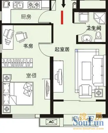 宝利新都汇3、4、7号楼标准层I户型  1室1厅1卫0厨 70.57㎡