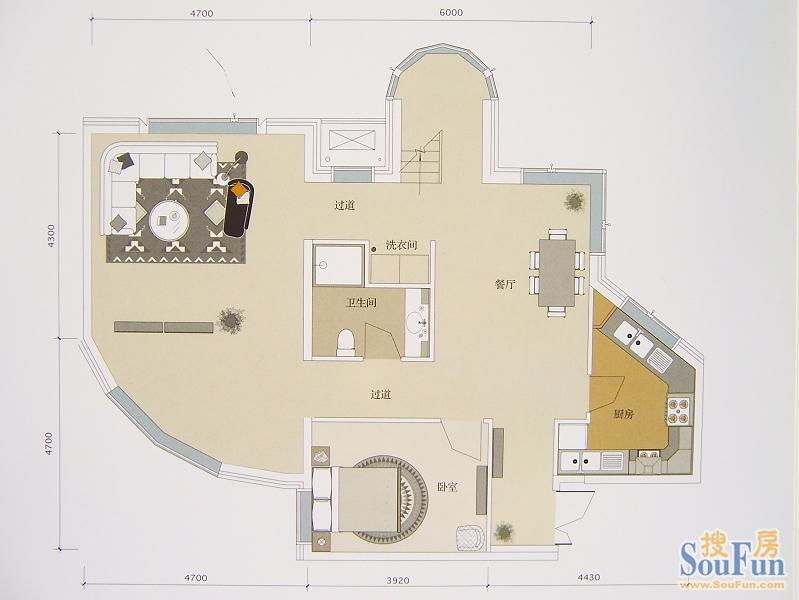 一瓶一居户型图 0室0厅0卫0厨 0.00㎡