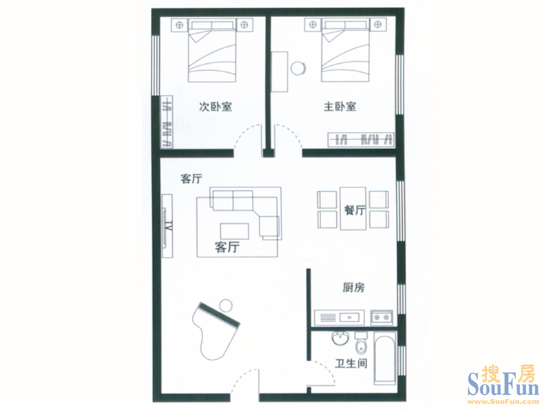 青岛宝门公寓1户型 2室2厅1卫1厨 115.35㎡