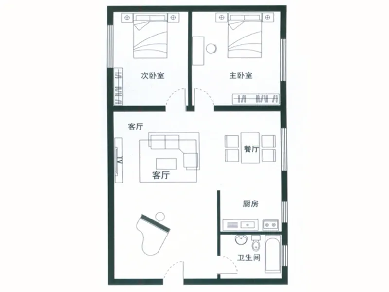 青岛宝门公寓1户型&nbsp;2室2厅1卫1厨 115.35㎡