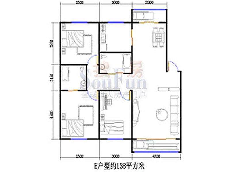 博众新城二期户型图_h户型图3室2厅2卫户型_搜房网