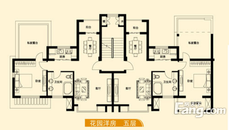 东岸酷博花园洋房五层平面图 1室1厅1卫1厨 0.00㎡