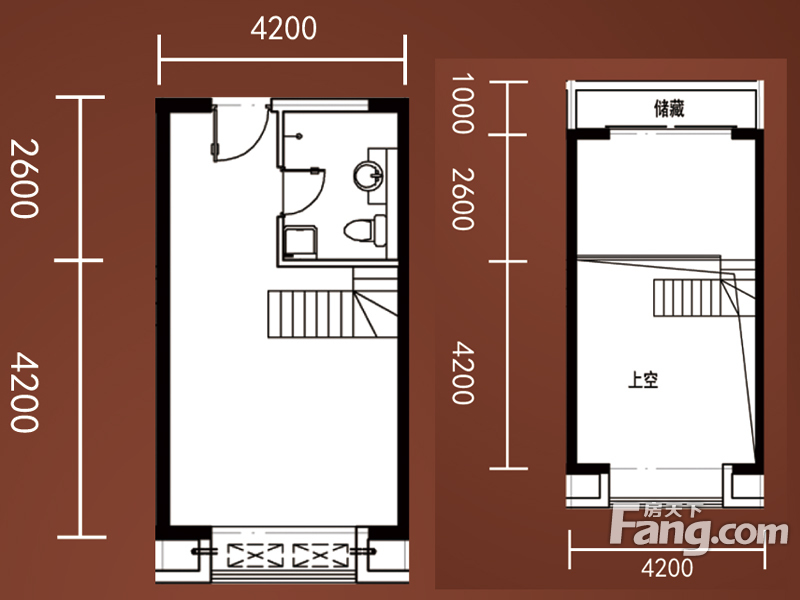 豆蔻工社A1-A4号楼标准层复式B1户型 1室1厅1卫1厨 50.00㎡