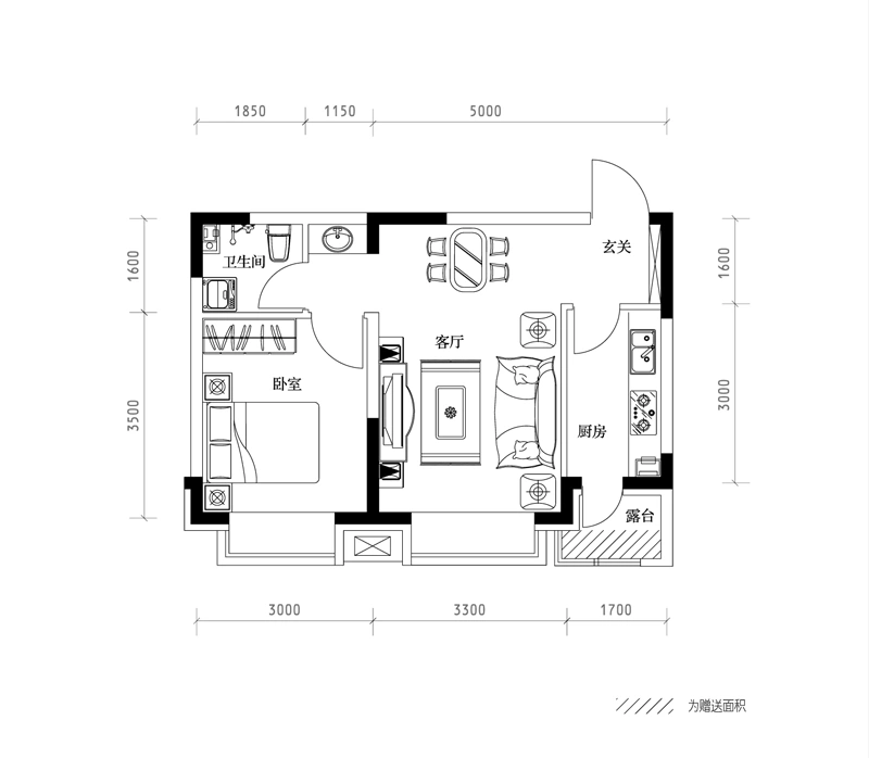 棠棣J户型图 1室1厅1卫0厨 54.75㎡