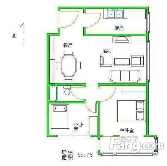 四方景园五区2室户型图 2室2厅1卫1厨 0.00㎡