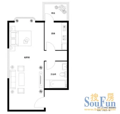机场樱花园六区户型图&nbsp;1室1厅1卫1厨 0.00㎡