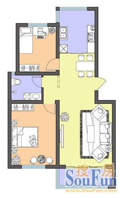 京泉馨苑户型图 2室2厅1卫1厨 0.00㎡