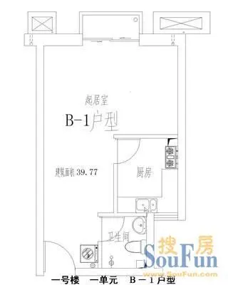 燕郊首钢住宅区户型图 1室1厅1卫1厨 0.00㎡