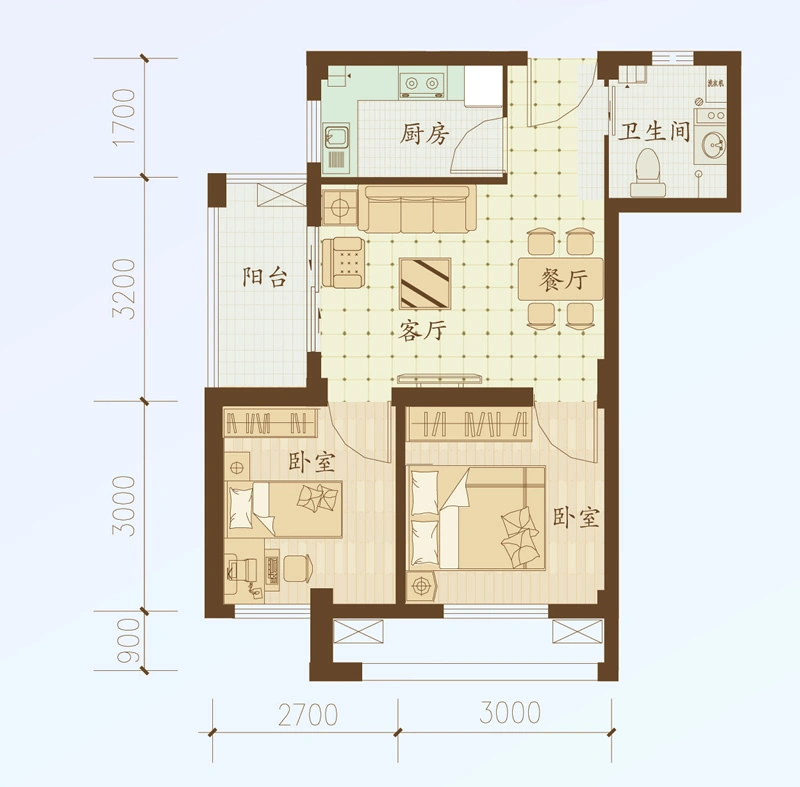 南海翡翠城一期多层一梯五户D1首层户型 1室1厅1卫1厨 47.85㎡