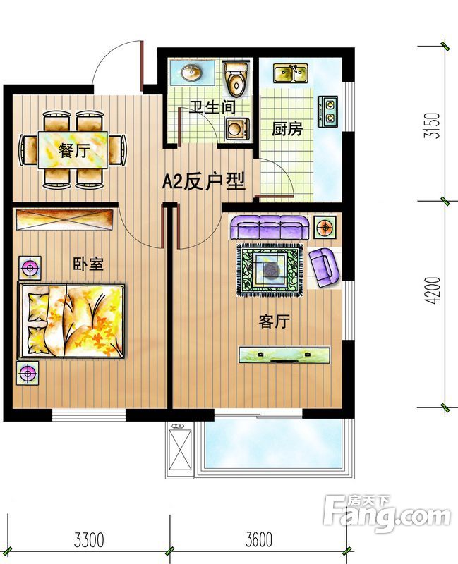 珍集嘉苑A2反户型 1室1厅1卫1厨 0.00㎡