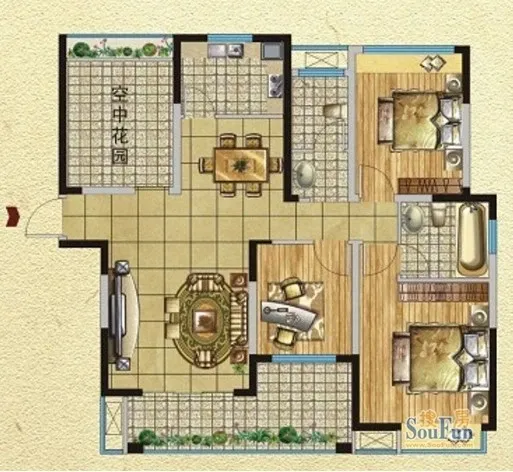 一品嘉庭3室2厅 户型图&nbsp;3室2厅1卫1厨 0.00㎡