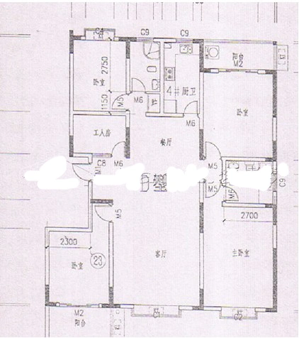 雅林园4室2厅 户型图  4室2厅2卫1厨 0.00㎡