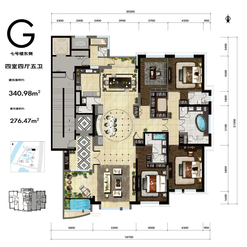 紫御华府G户型 4室4厅5卫1厨 340.00㎡