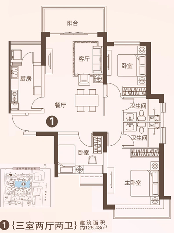 恒大御景半岛商铺1号楼1单元标准层(3-22)1户型(售完)