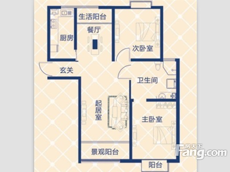 蓝图二期二期1#、2#标准层C户型 2室2厅1卫1厨 111.29㎡