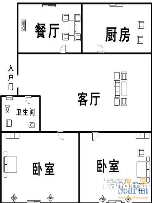 建筑设计院户型（2-2-1） 2室2厅1卫1厨 0.00㎡