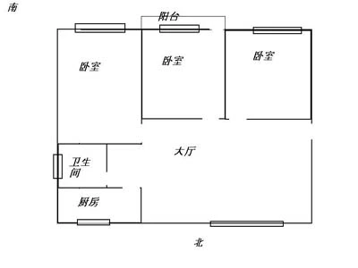 农信宿舍(潍城)户型（3-1-1） 3室1厅1卫1厨 0.00㎡