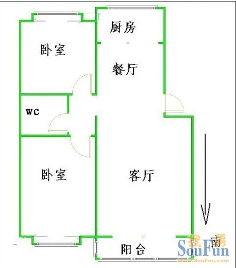 66455部队干休所宿舍66455部队干休所宿舍 2室 户型图 2室2厅1卫1厨 102.00㎡