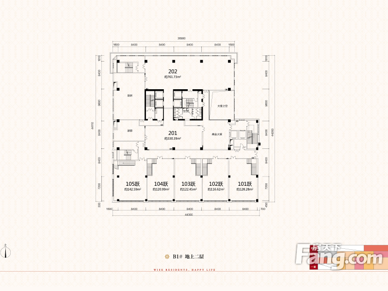 鑫都汇·瑞公馆商业B1号楼地上二层户型图 0室0厅0卫0厨 0.00㎡