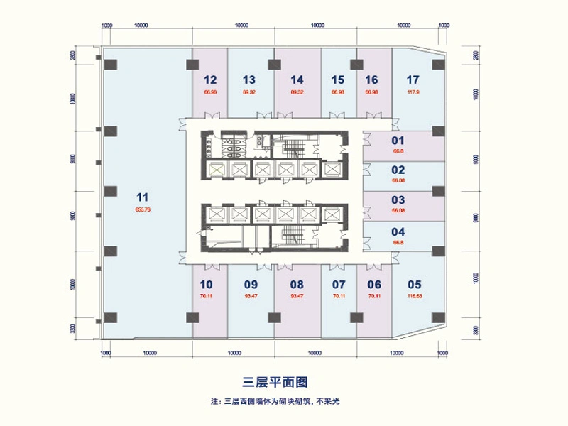 通州万达广场写字楼三层平面图