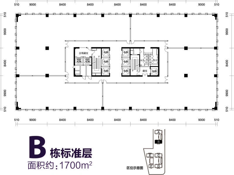 银丰财富广场写字楼b栋标准层户型 1700.00