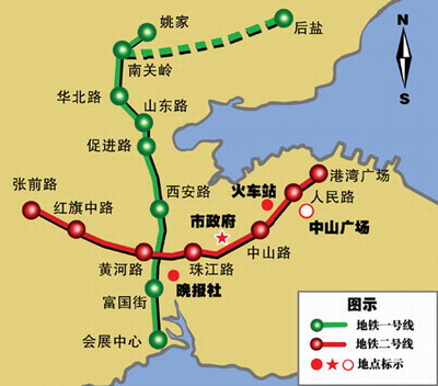 地铁2号线为大连中心城区东西向的骨干线,线路西起南关岭站,东至东海