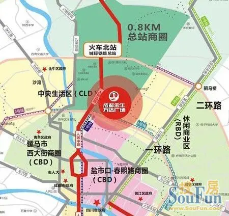 盛世荷花五大市场外均将外迁, 片区楼盘:金牛万达广场 右侧的人民北路