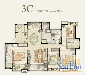 3c 220平米一梯一户大平层 三室两厅三卫